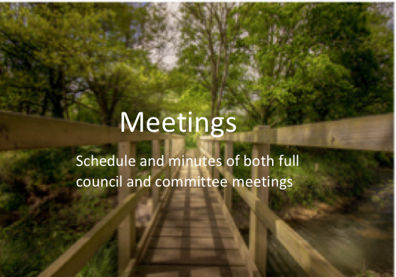 Image of wooden footbridge overlaid with text Find out about future meetings. Click image to see the latest schedule, agenda and minutes